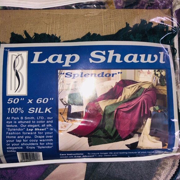 Park B Smith Lap Throw Shawl Green Silk 50 x 60 Hand Dyed Woven Splendor New - Picture 2 of 7